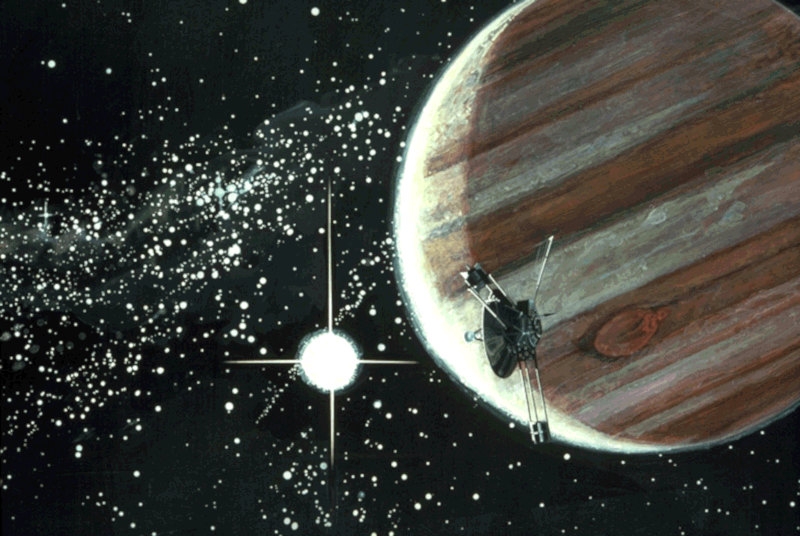 Sonda kosmiczna Pioneer 10 przekrocza orbitę Plutona - wizja artystyczna NASA - Grafika: NASA Ames Resarch Center (NASA-ARC), Public domain, via Wikimedia Commons
